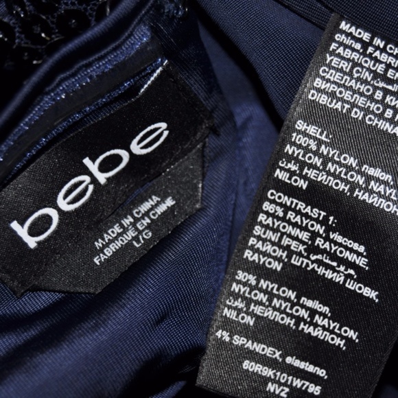 BEBE Navy Blue Sequin Wrap Bustier Crop Top sz L - Picture 6 of 8